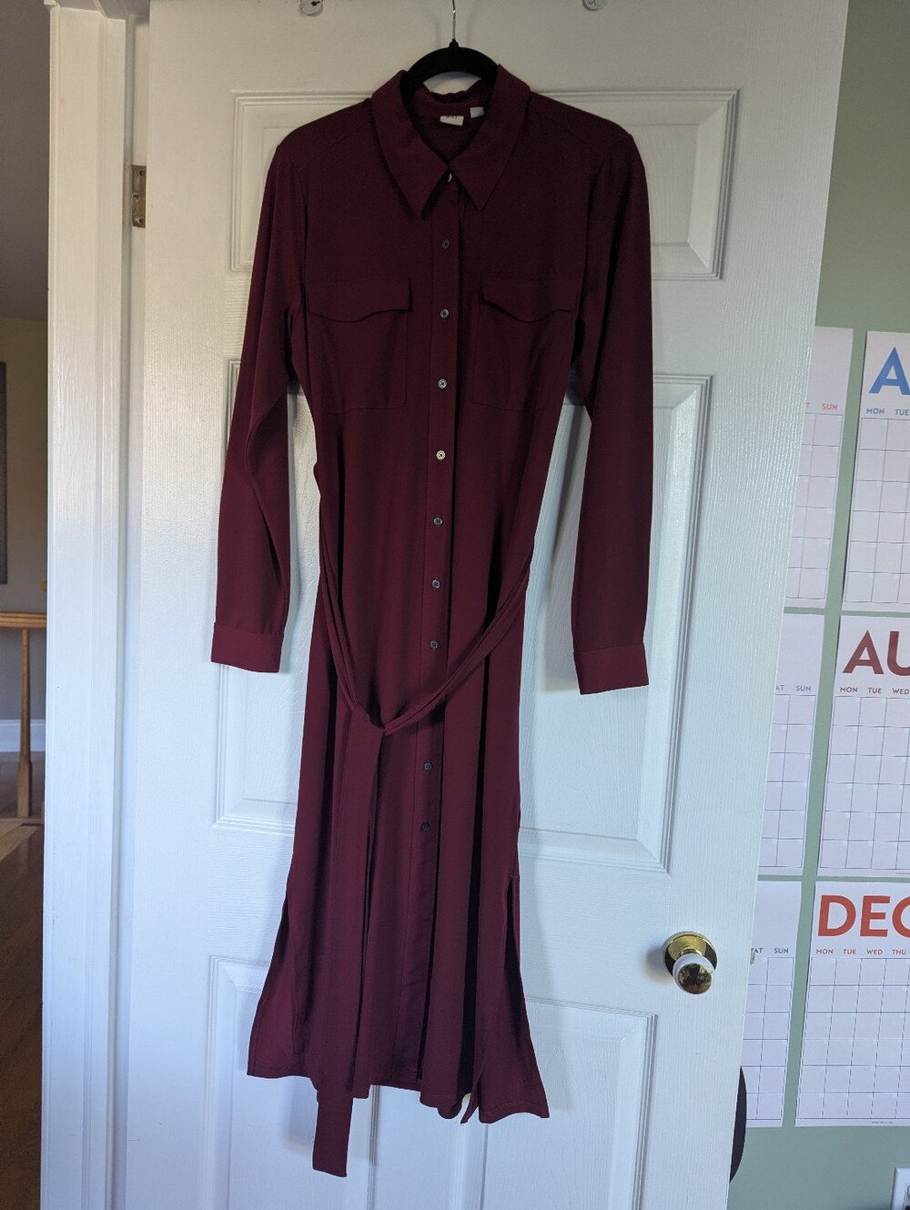 Women's Long Sleeve Shirt Dress in Burgundy